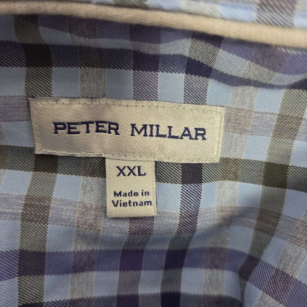 PETER MILLAR Dress Shirt XXL Mens Blue Plaid Cotton Button Down Long Sleeve - Picture 4 of 6